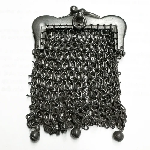 MA1751 Antique French Mourning Gunmetal Mesh Coin Purse