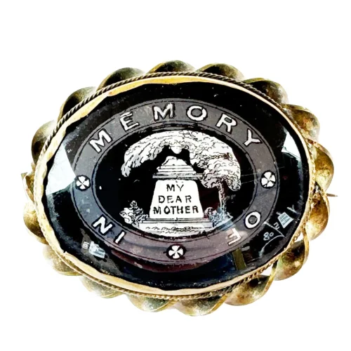 Beautiful Antique Enamel Mourning Brooch ‘My Dear Mother’