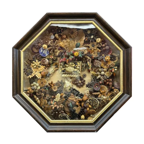 Outstanding Victorian Seed and Seashell Memorial Style Shadow Box