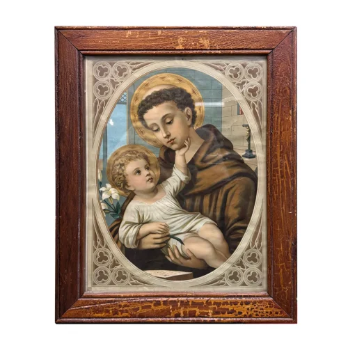 Antique Religious Print St. Antoine of Padua and Baby Jesus