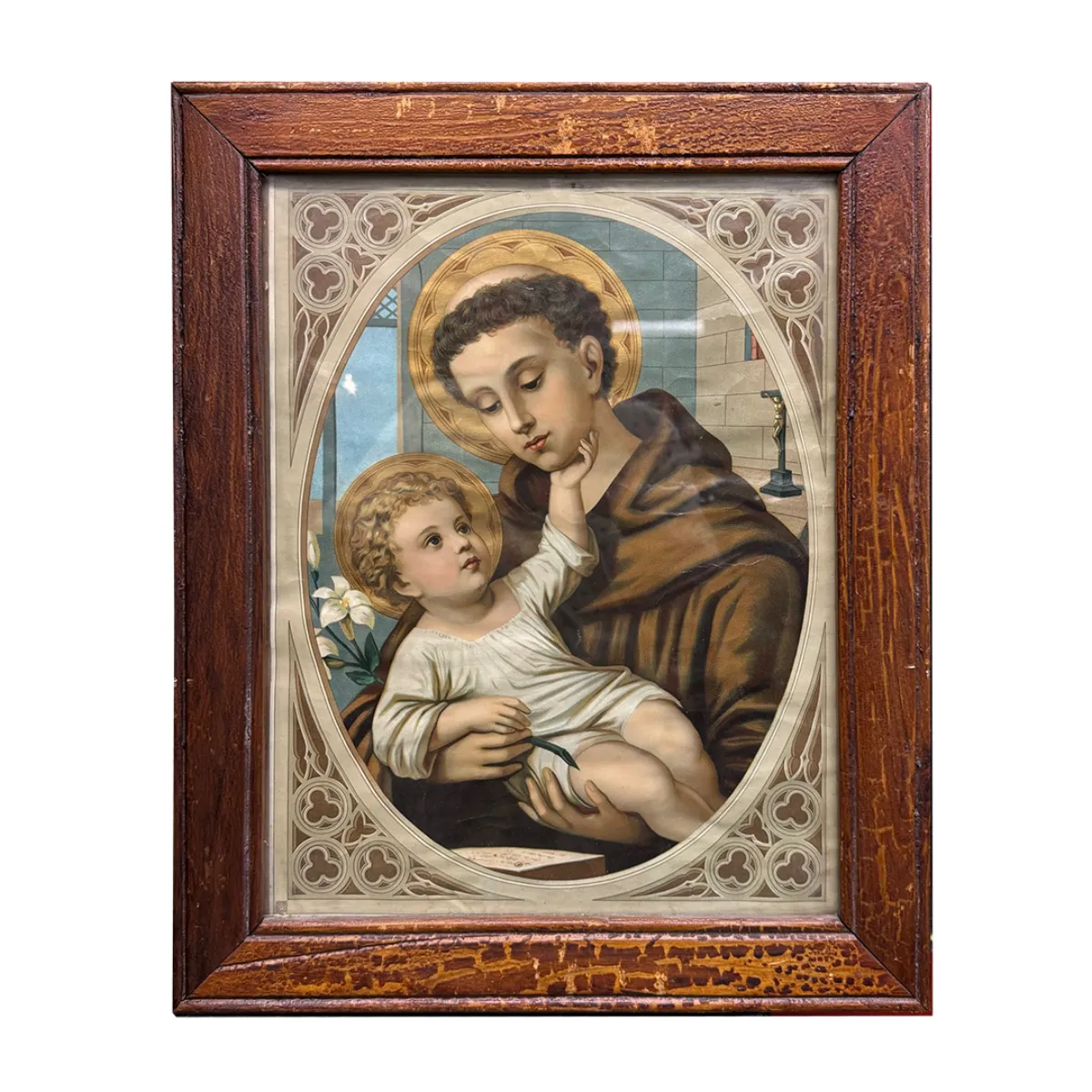 MA1871 Antique Religious Print St. Antoine of Padua and Baby Jesus