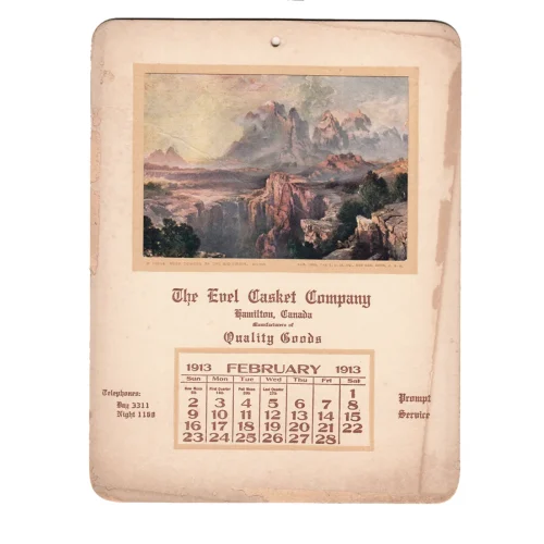 1913 Evel Casket Company Calendar Hamilton Canada