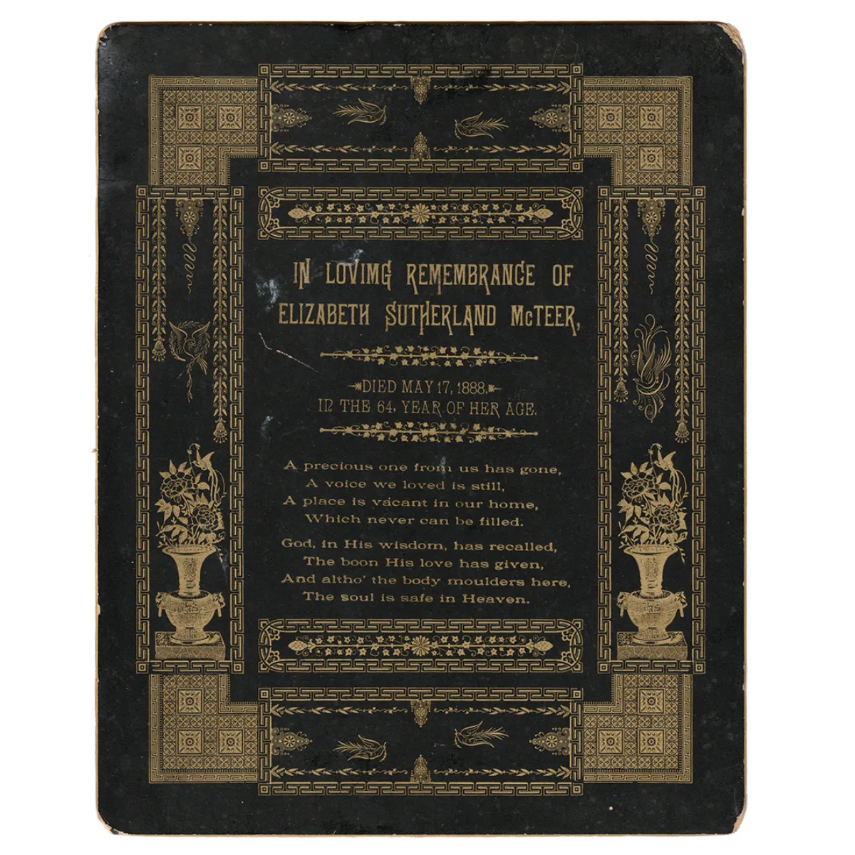 Oversized Victorian Memorial Death Tribute Card
