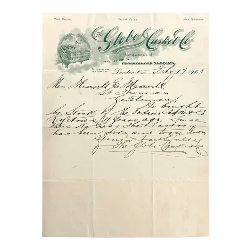 1903 The Globe Casket Co. Illustrated Letterhead