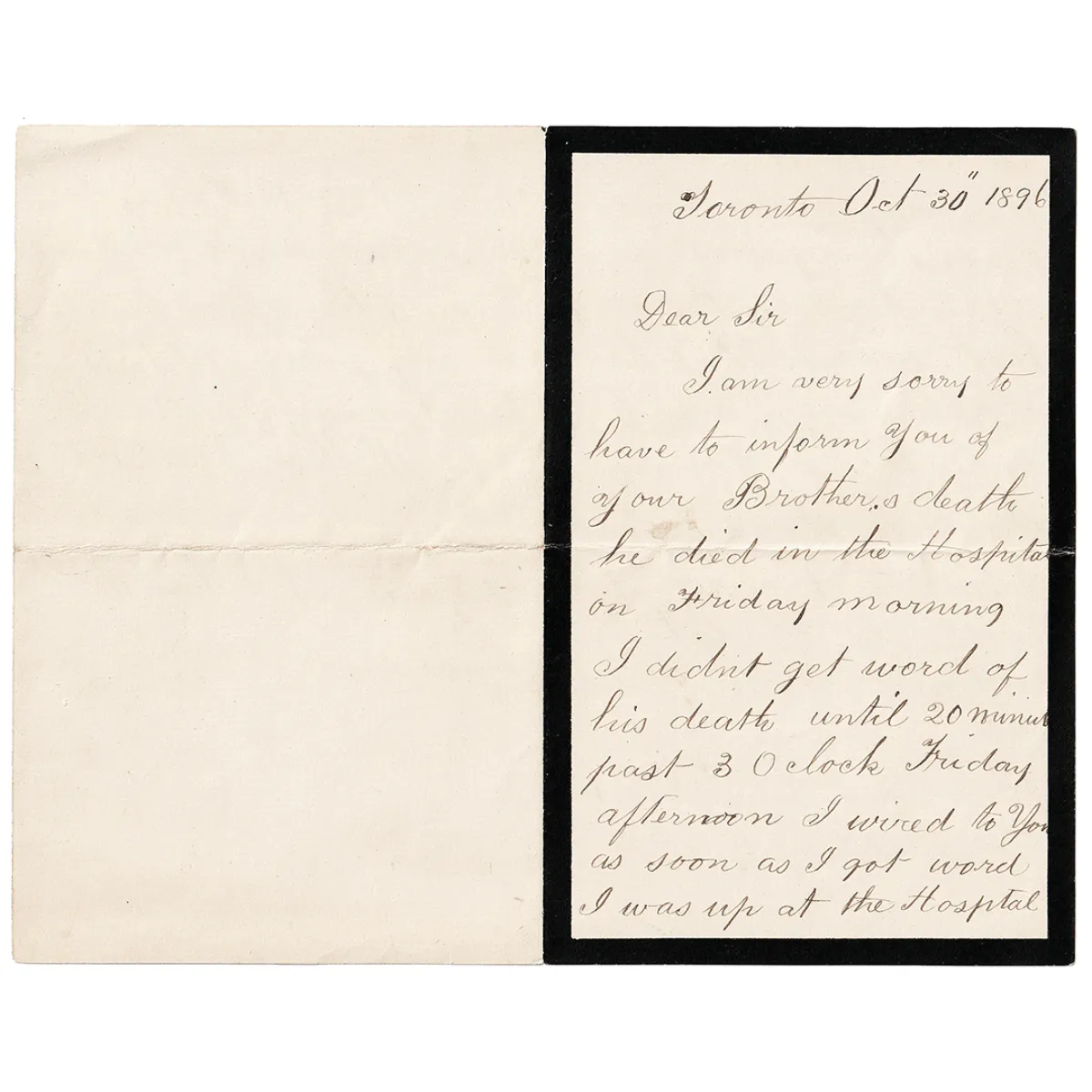 1896 ‘Death Letter’ Toronto Ontario