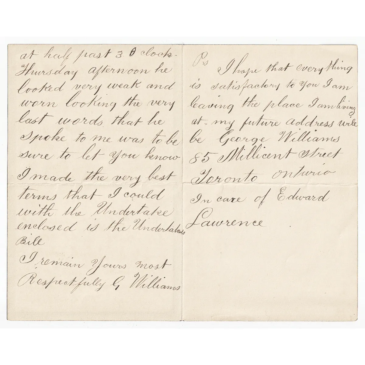 1896 ‘Death Letter’ Toronto Ontario