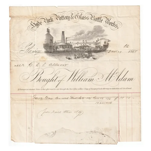 19th Century Pottery and Glass Bottle Works Illustrated Invoice