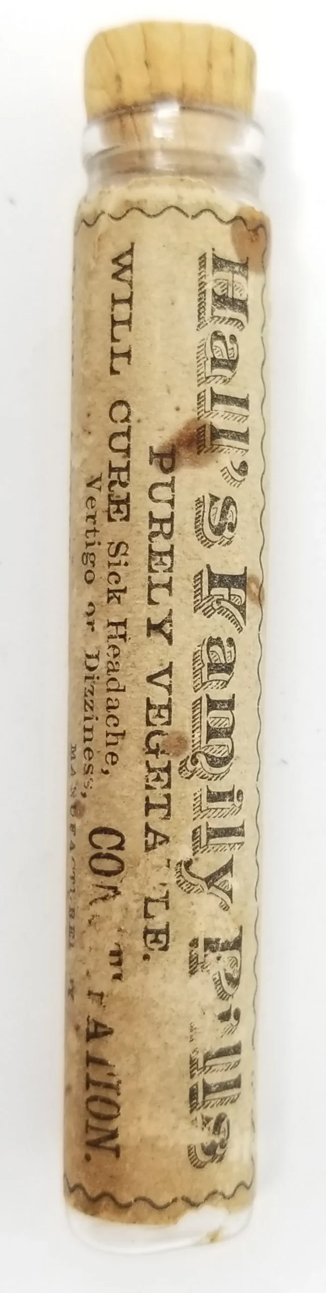 19th Century Labelled Medicine Vial Hall's Family Pills