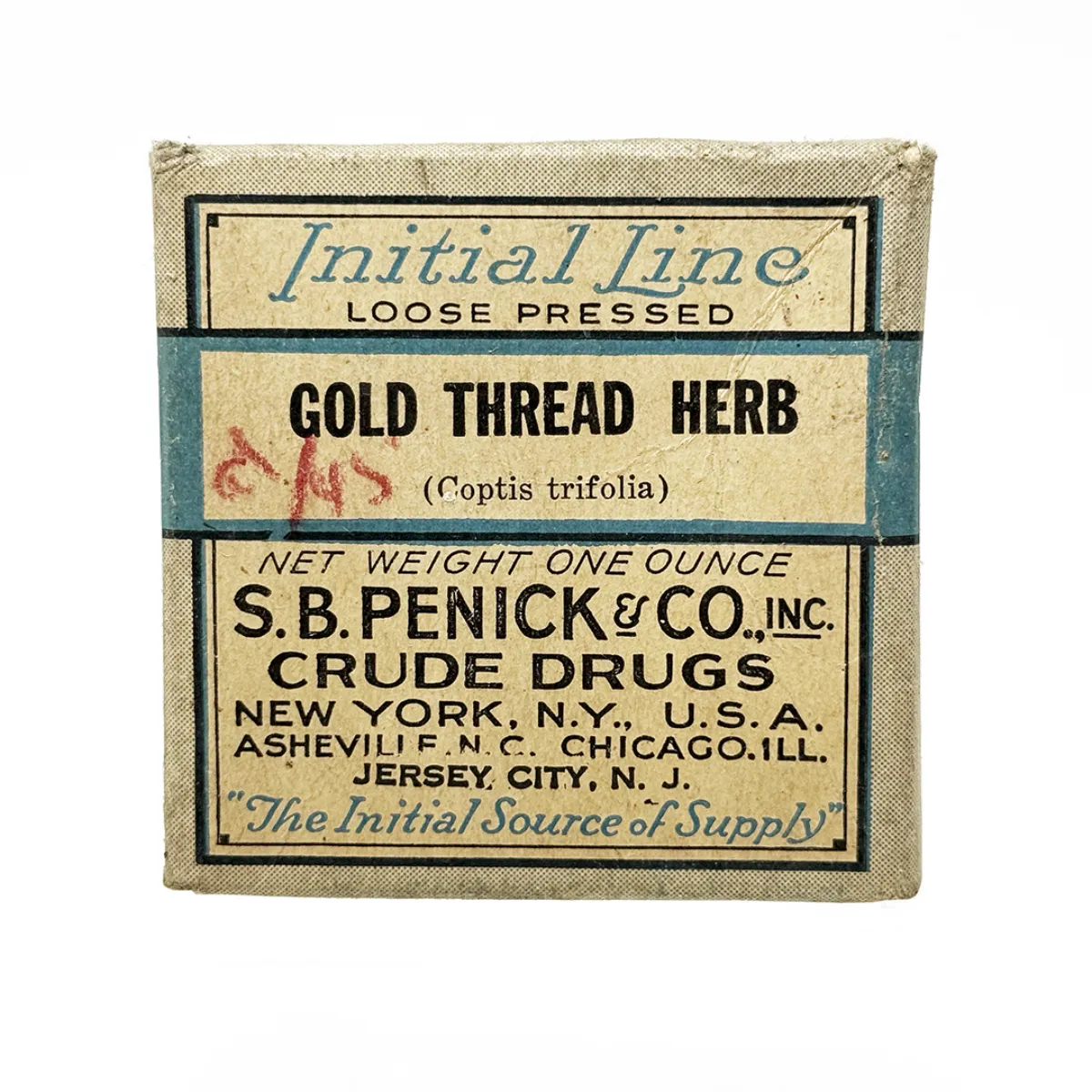 Antique Gold Thread Herb Herbal Medicine Box with Contents