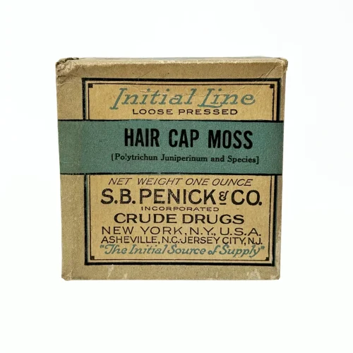 Antique Hair Cap Moss Herbal Medicine Box with Contents