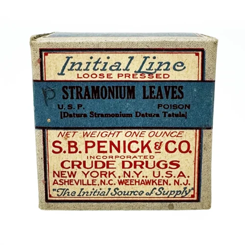 Antique Stramonium Leaves Herbal Medicine Box with Contents