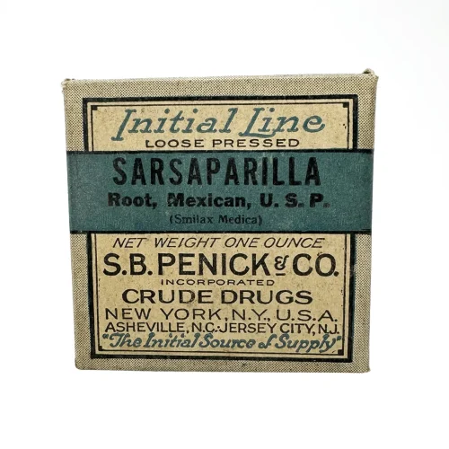 Antique Sarsaparilla Herbal Medicine Box with Contents