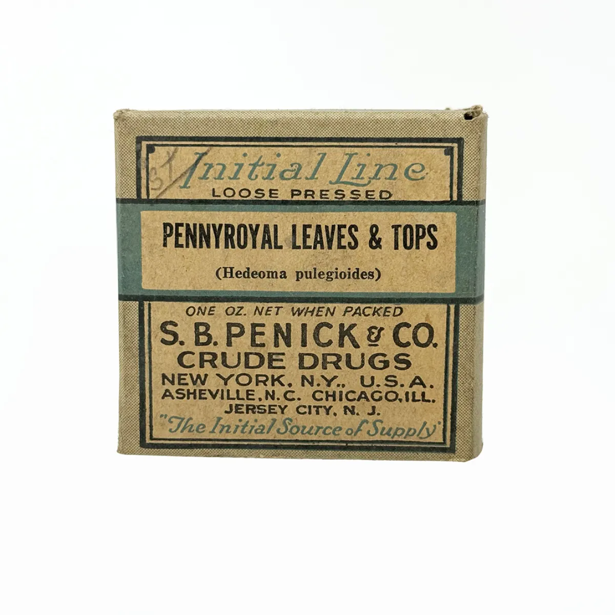 MS169 Antique Penny Royal Leaves & Tops Herbal Medicine Box with Contents