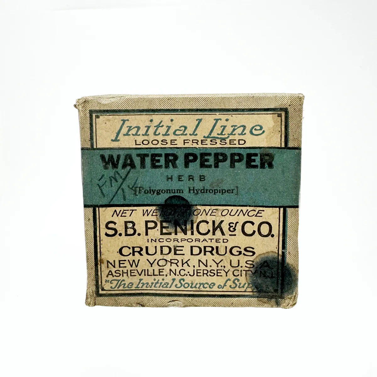 Antique Water Pepper Herbal Medicine Box with Contents