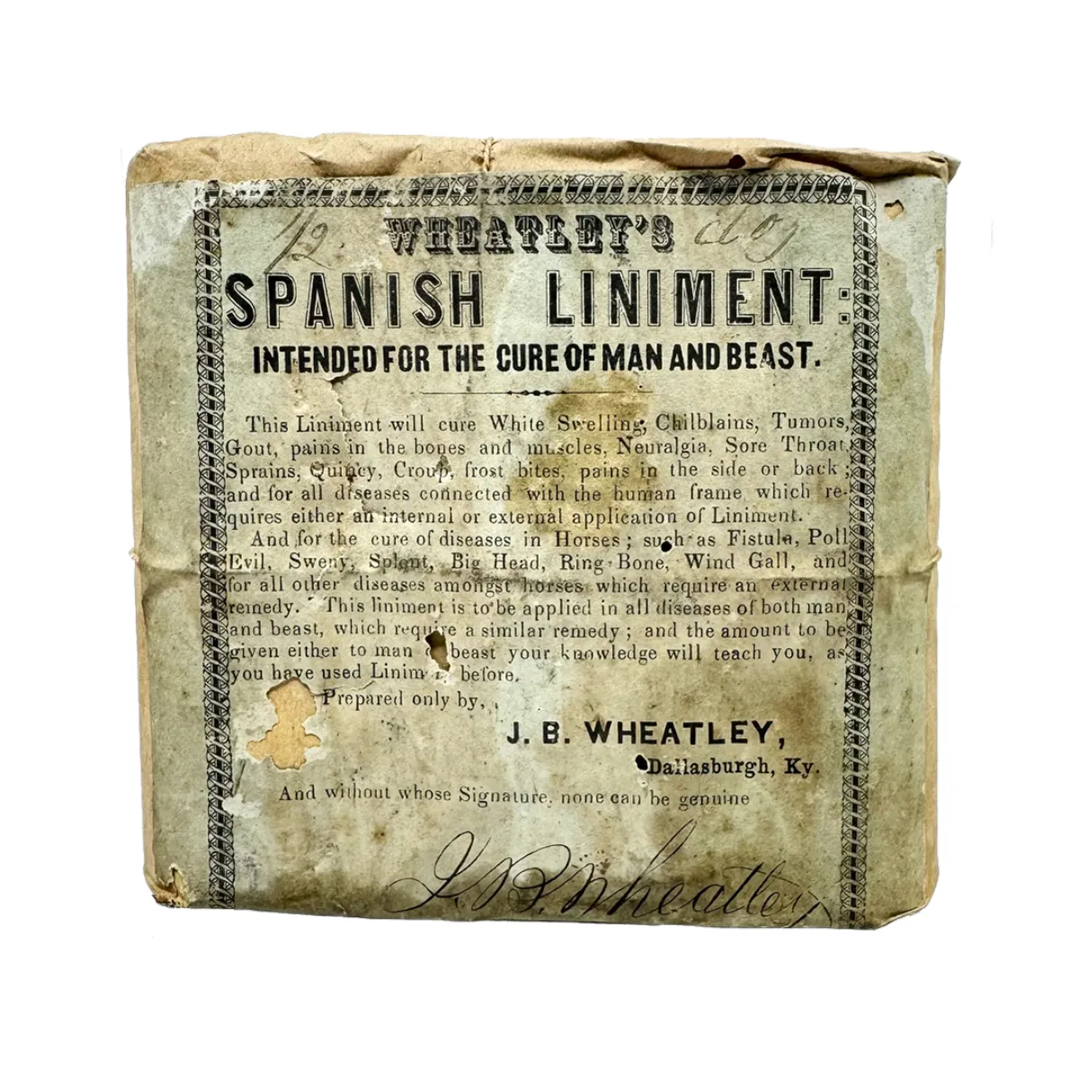 MS2331 Old-Store-Stock 1850s full case Wheatley’s Spanish Liniment