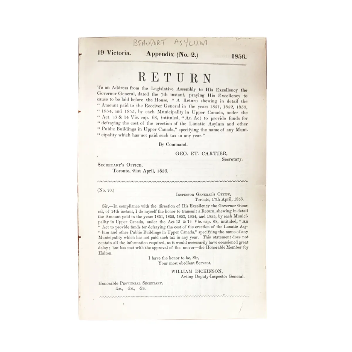 1856 Appendix 2 Commissioners Report Beauport Lunatic Asylum