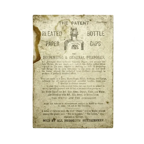 MS2431 Rare Old-Store-Stock Druggist Apothecary Box Pleated Paper Bottle Caps