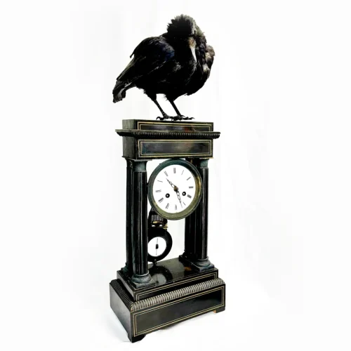 NH3421 Real Taxidermy Crow Antique Clock Mount
