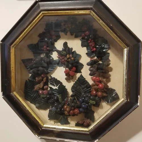 OC039-A Early 19th Century Octagonal Shadow Box Wax Fruit Art