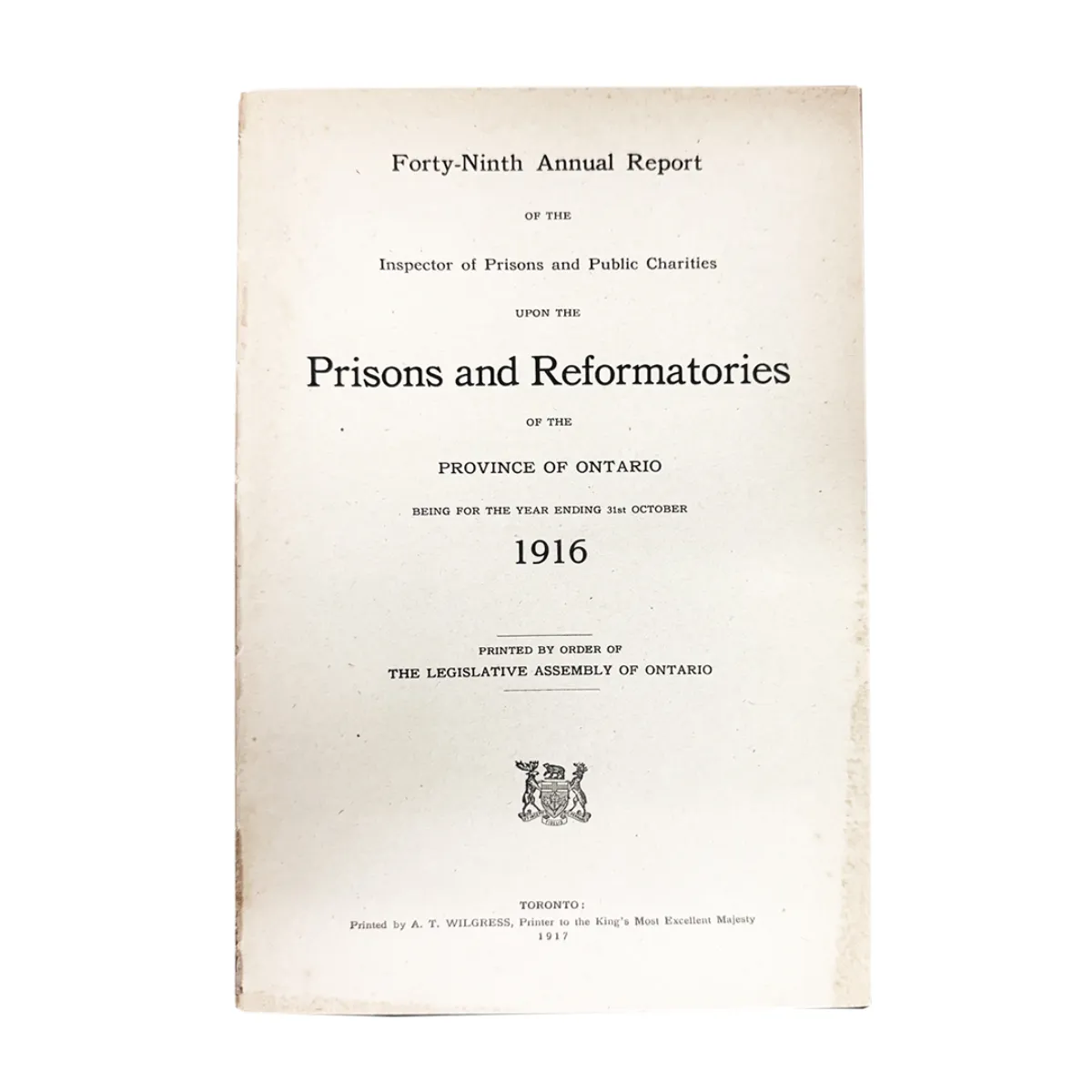 Antique Ontario Government Reports Prisons and Reformatories 1916