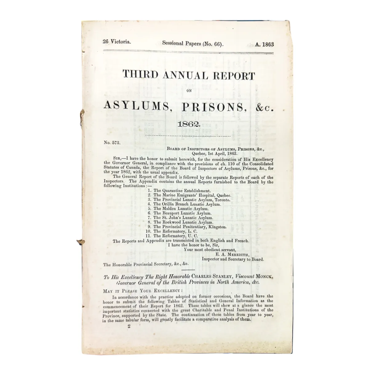 1862 Third Annual Report on Asylums and Prisons