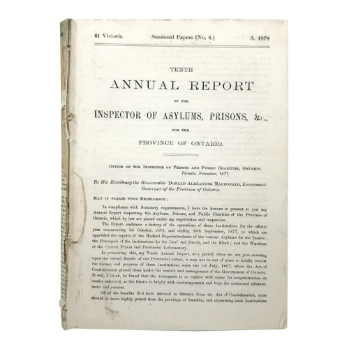 TC0091 1877 Ontario Government Report Inspector of Asylums and Prisons