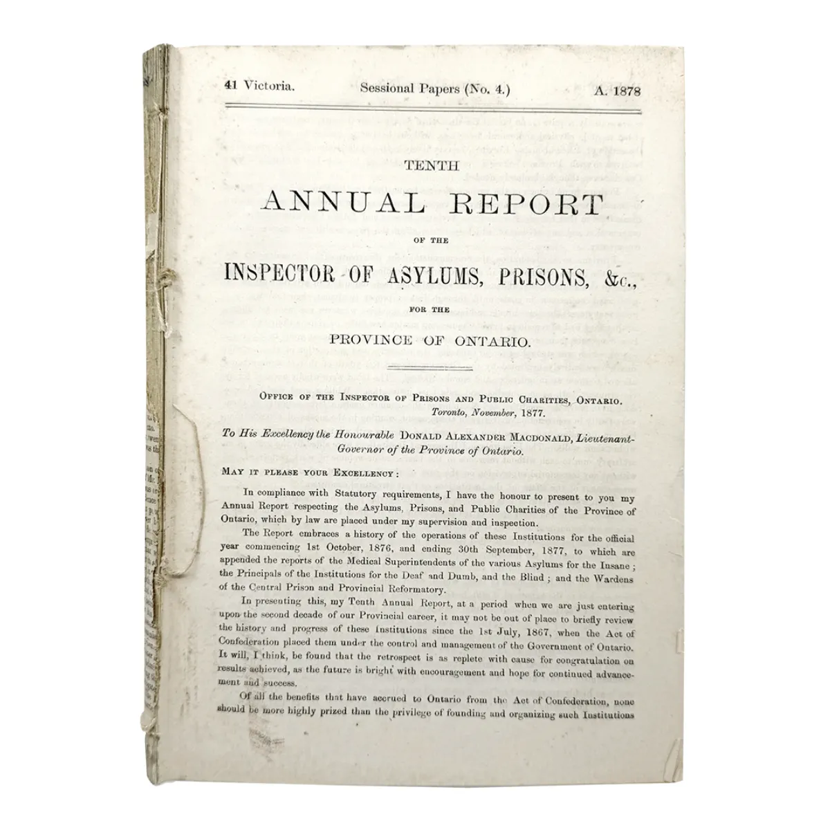 TC0091 1877 Ontario Government Report Inspector of Asylums and Prisons