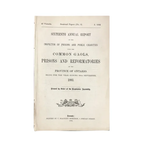 TC0111 1883 Ontario Government Report Common Gaols, Prisons and Reformatories