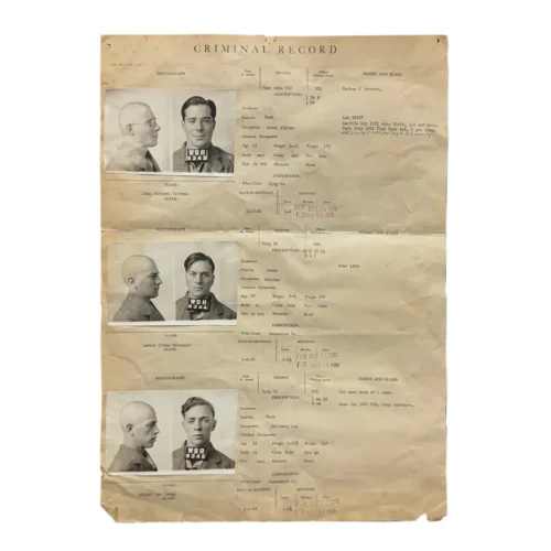 1930s Criminal Record Double Sided Criminal Mugshot Records
