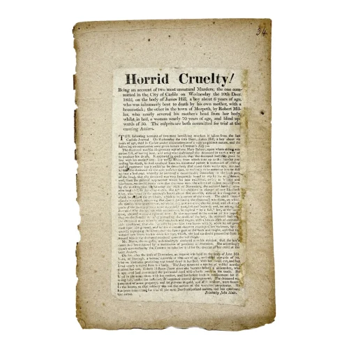 1822 Broadside Horrid Cruelty An Account of Most Unnatural Murders Trial