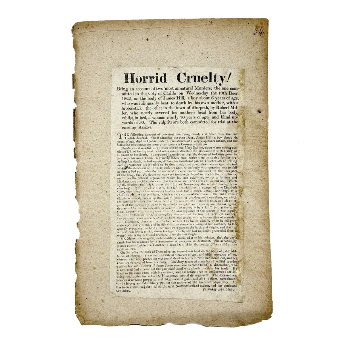 TC0191 1822 Broadside Horrid Cruelty An Account of Most Unnatural Murders Trial