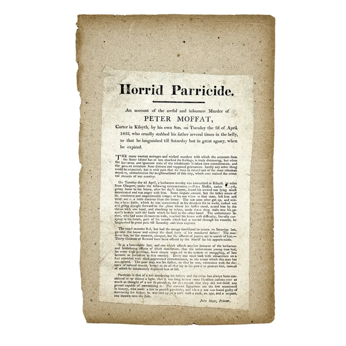 1822 Broadside Horrid Parricide Inhumane Murder Escaped