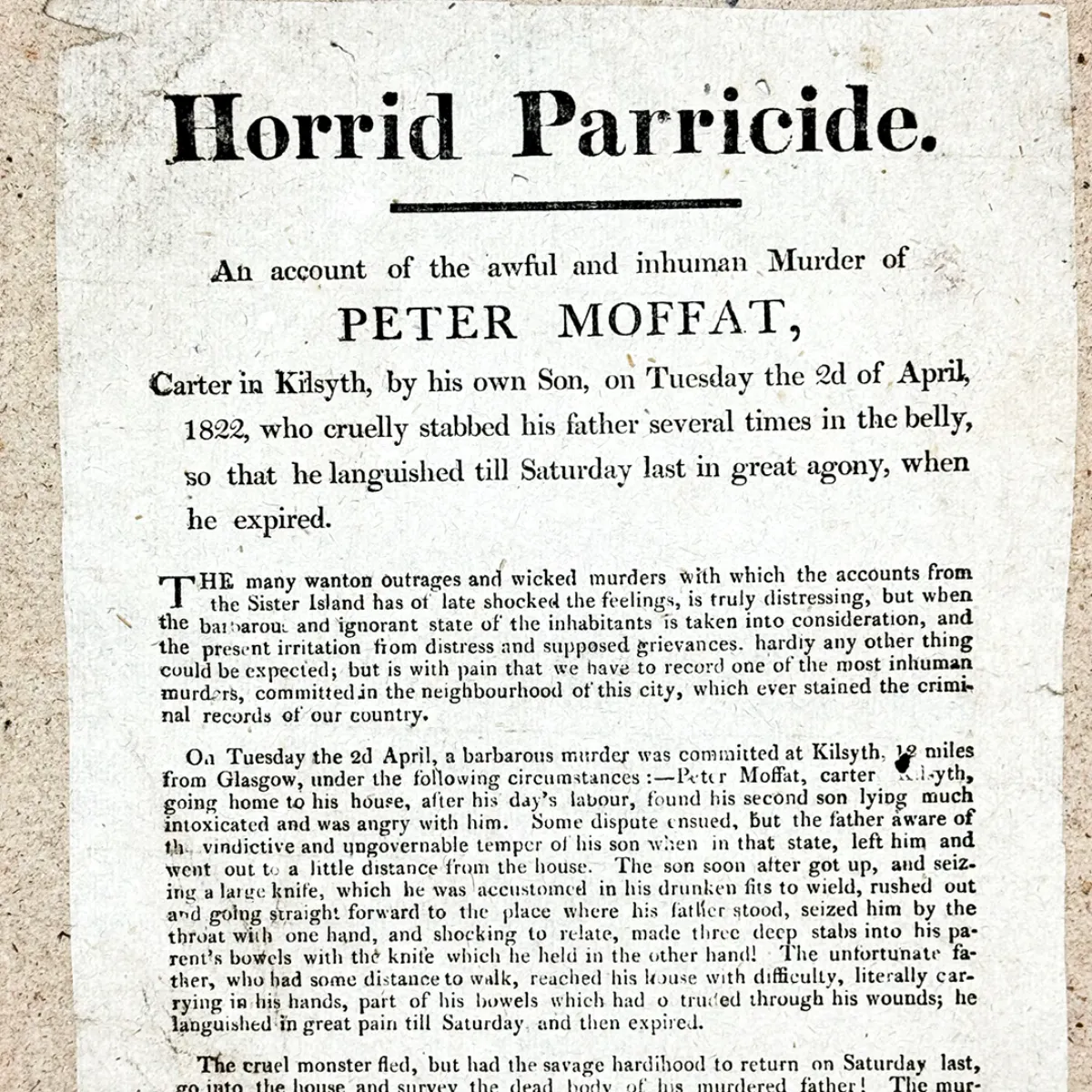 1822 Broadside Horrid Parricide Inhumane Murder Escaped