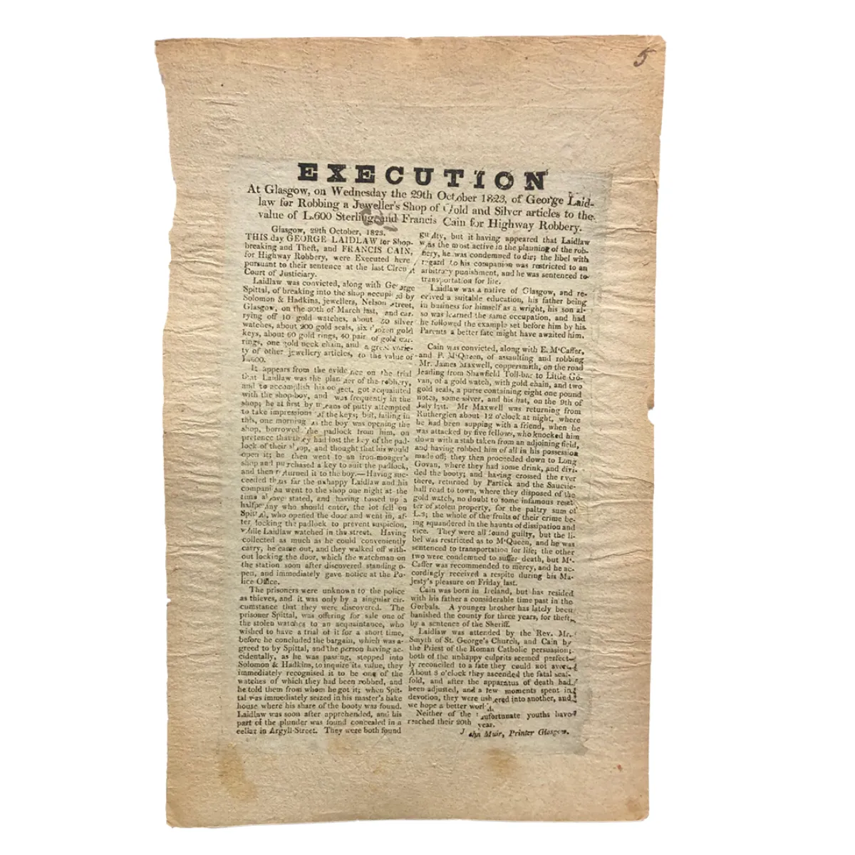 TC0221 1823 Broadside Double Execution Theft & Highway Robbery