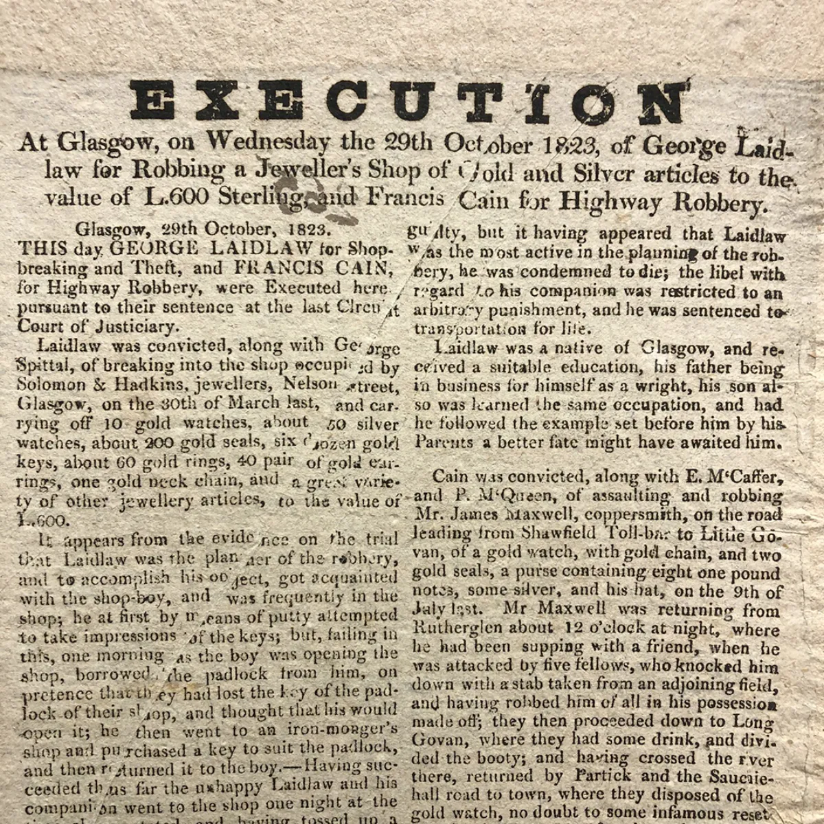 TC0222 1823 Broadside Double Execution Theft & Highway Robbery