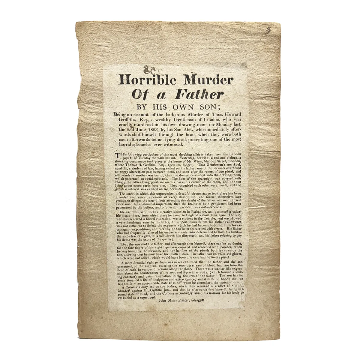 TC0241 1823 Broadside Horrible Murder Suicide Father and Son