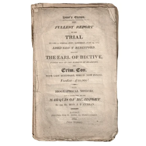 TC0441 Rare 1816 Trial Report Against the Earl of Bective for for CRIMINAL CONVERSATION Adultery