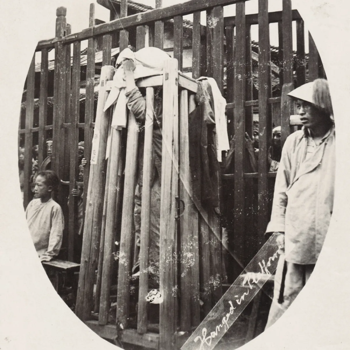 19th Century Chinese Torture Cage Execution by Hanging Original Photo