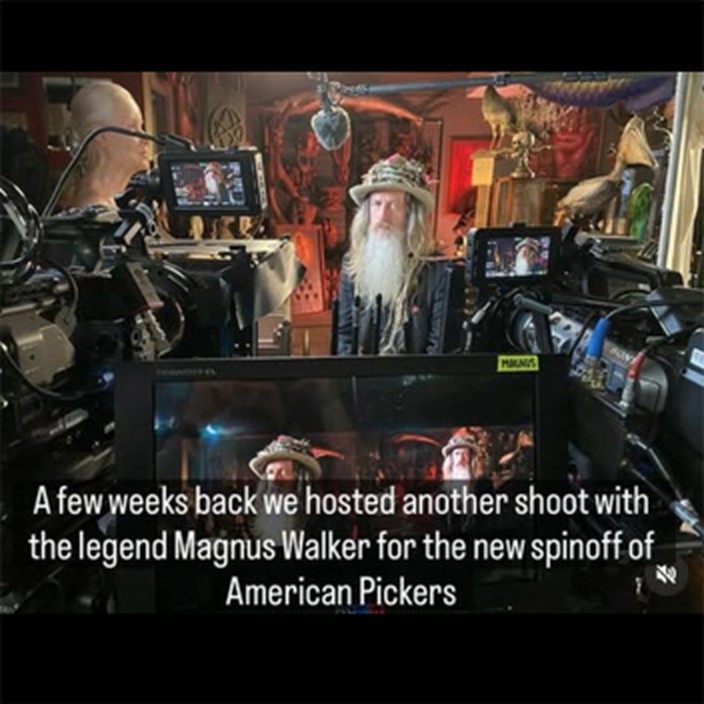 A television shoot in the shop with Magnus Walker, for the American Pickers spinoff
